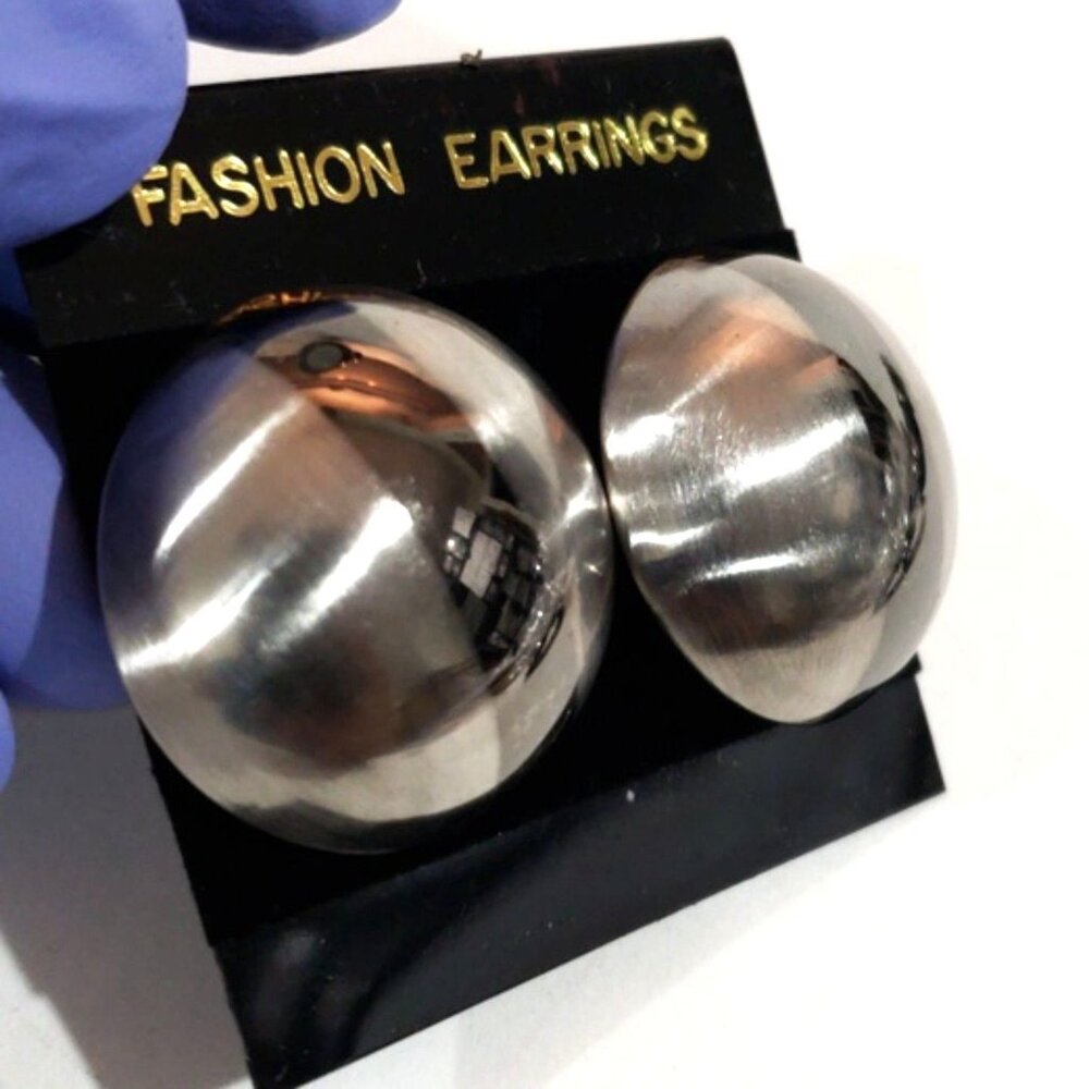 Black, Silver Dual-Tone Stud Earrings Modern Stripe Design 1.25” Fashion Jewelry